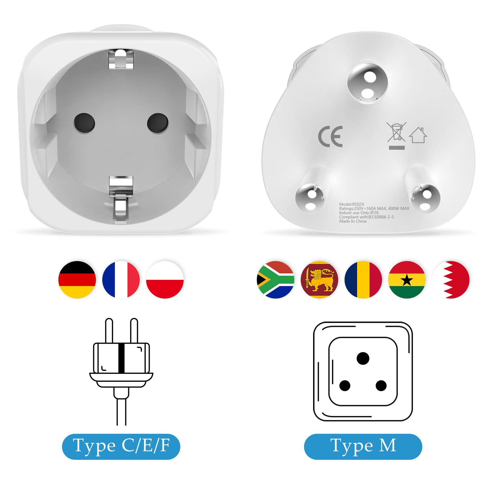 2PCS South Africa Travel Adapt - Power Strip Flat のレビューと価格