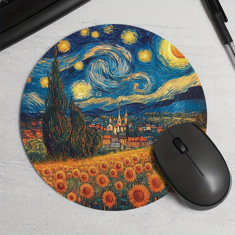 Starry Night Sunflower Round M - Desk Setup Rug のレビューと価格