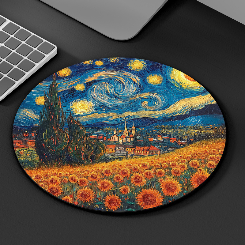Starry Night Sunflower Round M - Desk Setup Rug のレビューと価格