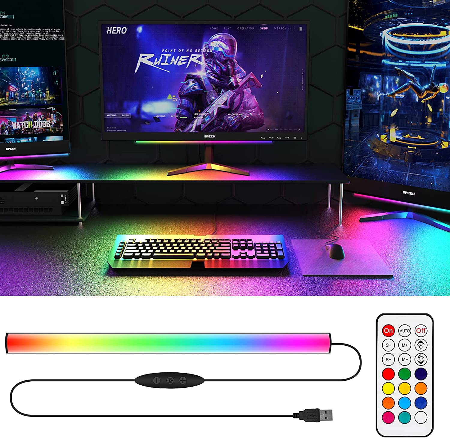 Under Monitor Light Bar RGB Dr - Desk Room Setup のレビューと価格